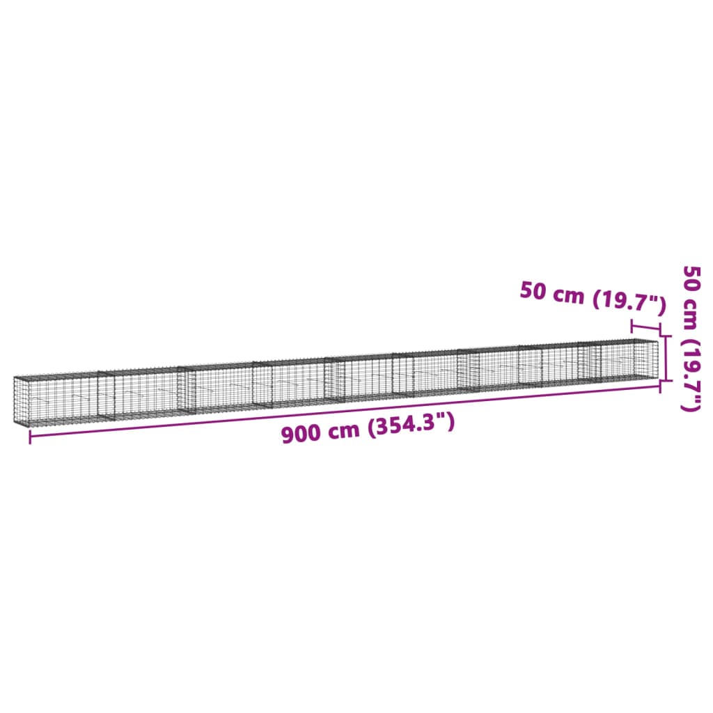 Cesto Gabbione con Copertura 900x50x50 cm in Ferro Zincato - homemem39