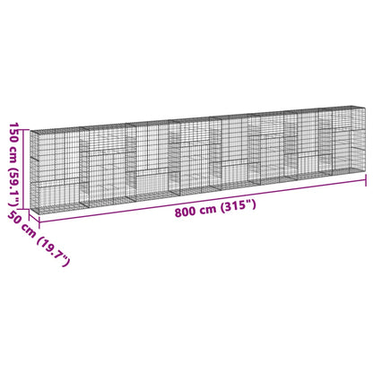 Cesto Gabbione con Copertura 800x50x150 cm in Ferro Zincato | homemem39
