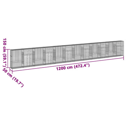 Cesto Gabbione con Copertura 1200x50x150 cm in Ferro Zincato | homemem39