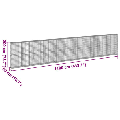 Cesto Gabbione con Copertura 1100x50x200 cm Ferro Zincato | homemem39