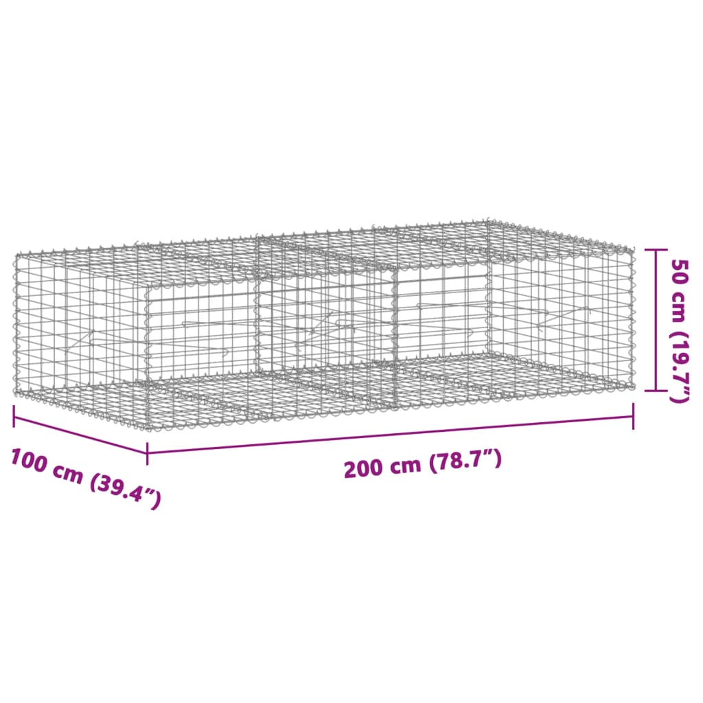Cesto Gabbione con Copertura 200x100x50 cm Ferro Zincato | homemem39