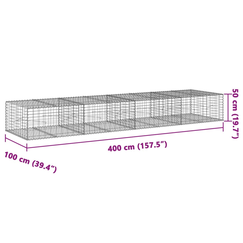 Cesto Gabbione con Copertura 400x100x50 cm Ferro Zincato | homemem39