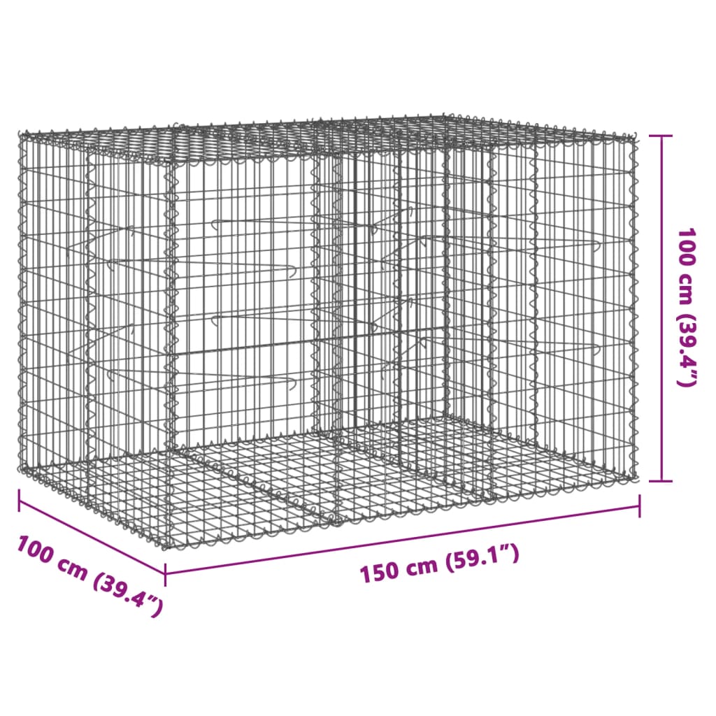 Cesto Gabbione con Copertura 150x100x100 cm in Ferro Zincato | homemem39