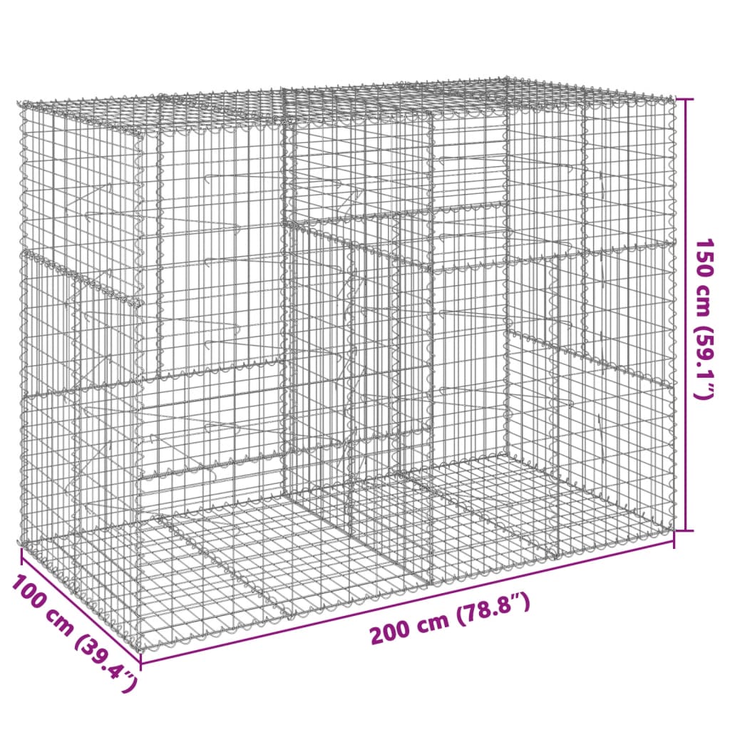 Cesto Gabbione con Copertura 200x100x150 cm in Ferro Zincato | homemem39