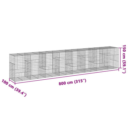 Cesto Gabbione con Copertura 800x100x150 cm in Ferro Zincato | homemem39