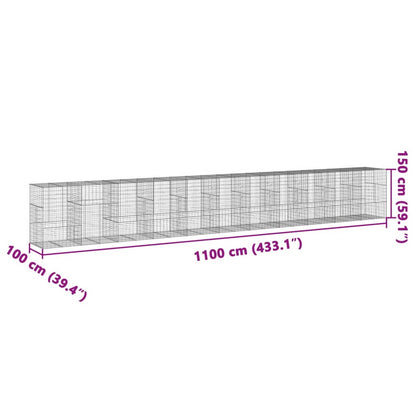 Cesto Gabbione con Copertura 1100x100x150 cm in Ferro Zincato | homemem39