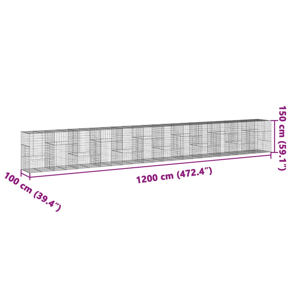 Cesto Gabbione con Copertura 1200x100x150 cm in Ferro Zincato | homemem39