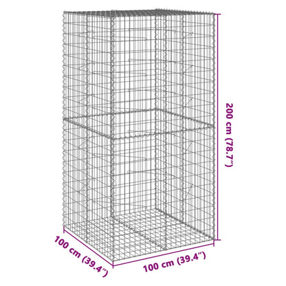 Cesto Gabbione con Copertura 100x100x200 cm in Ferro Zincato | homemem39