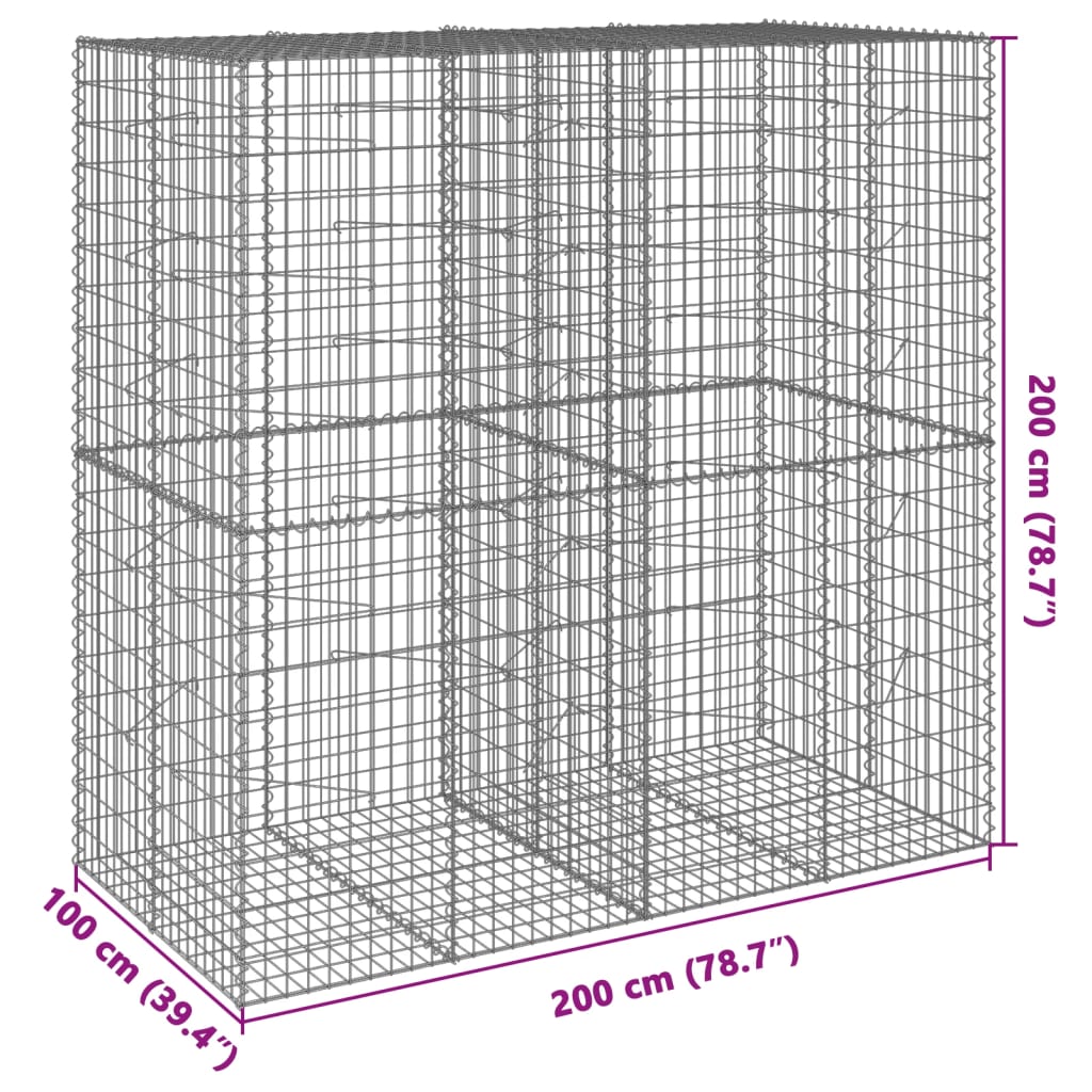 Cesto Gabbione con Copertura 200x100x200 cm in Ferro Zincato | homemem39