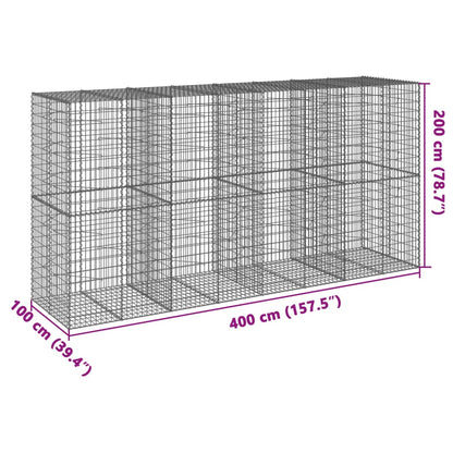 Cesto Gabbione con Copertura 400x100x200 cm in Ferro Zincato | homemem39