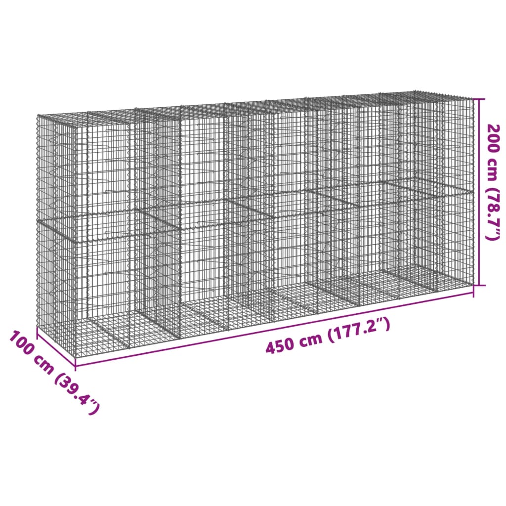 Cesto Gabbione con Copertura 450x100x200 cm in Ferro Zincato | homemem39