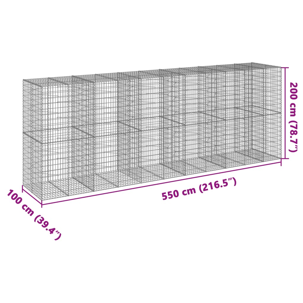 Cesto Gabbione con Copertura 550x100x200 cm in Ferro Zincato | homemem39