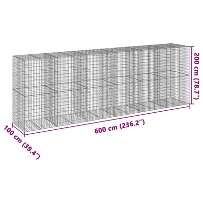 Cesto Gabbione con Copertura 600x100x200 cm in Ferro Zincato | homemem39