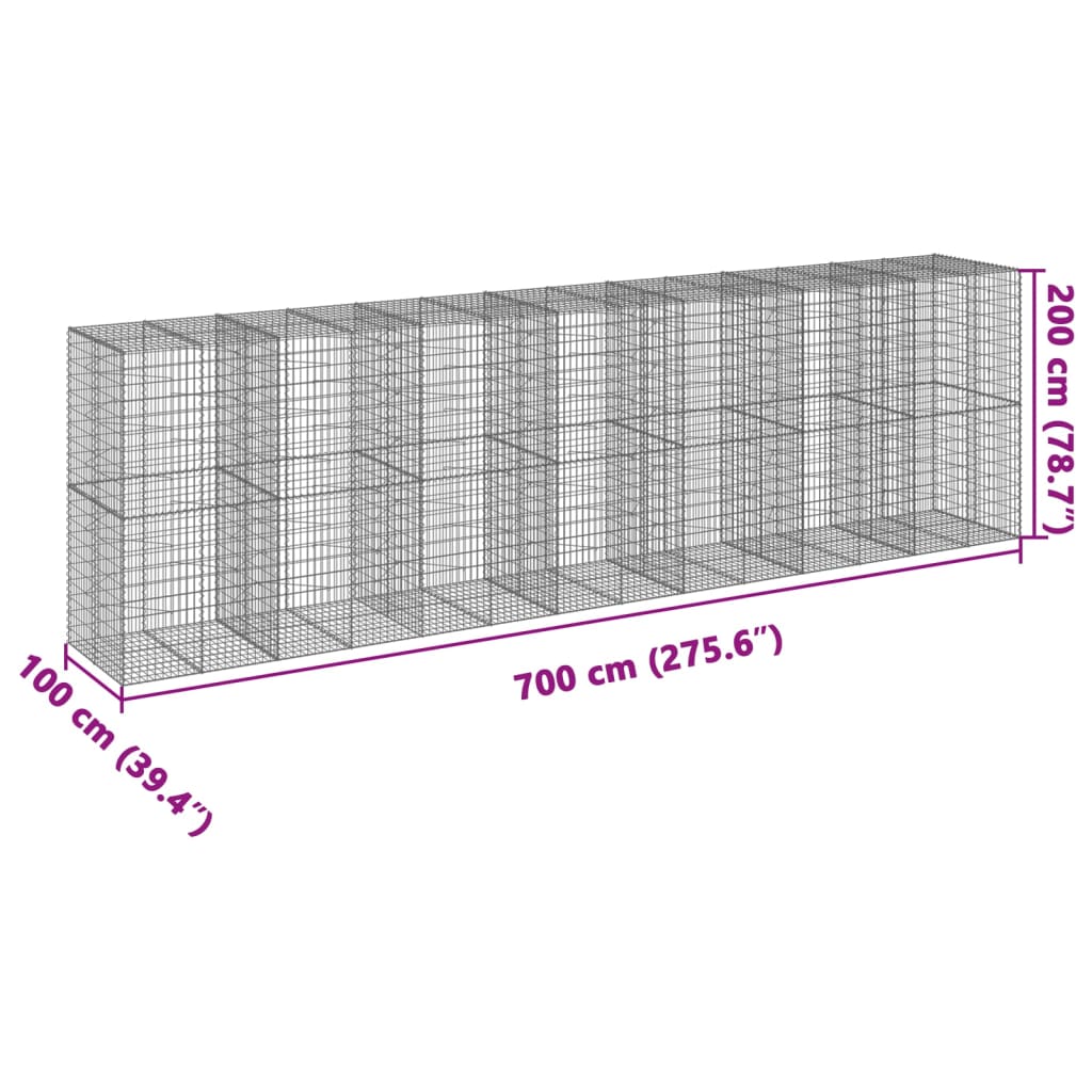 Cesto Gabbione con Copertura 700x100x200 cm in Ferro Zincato | homemem39