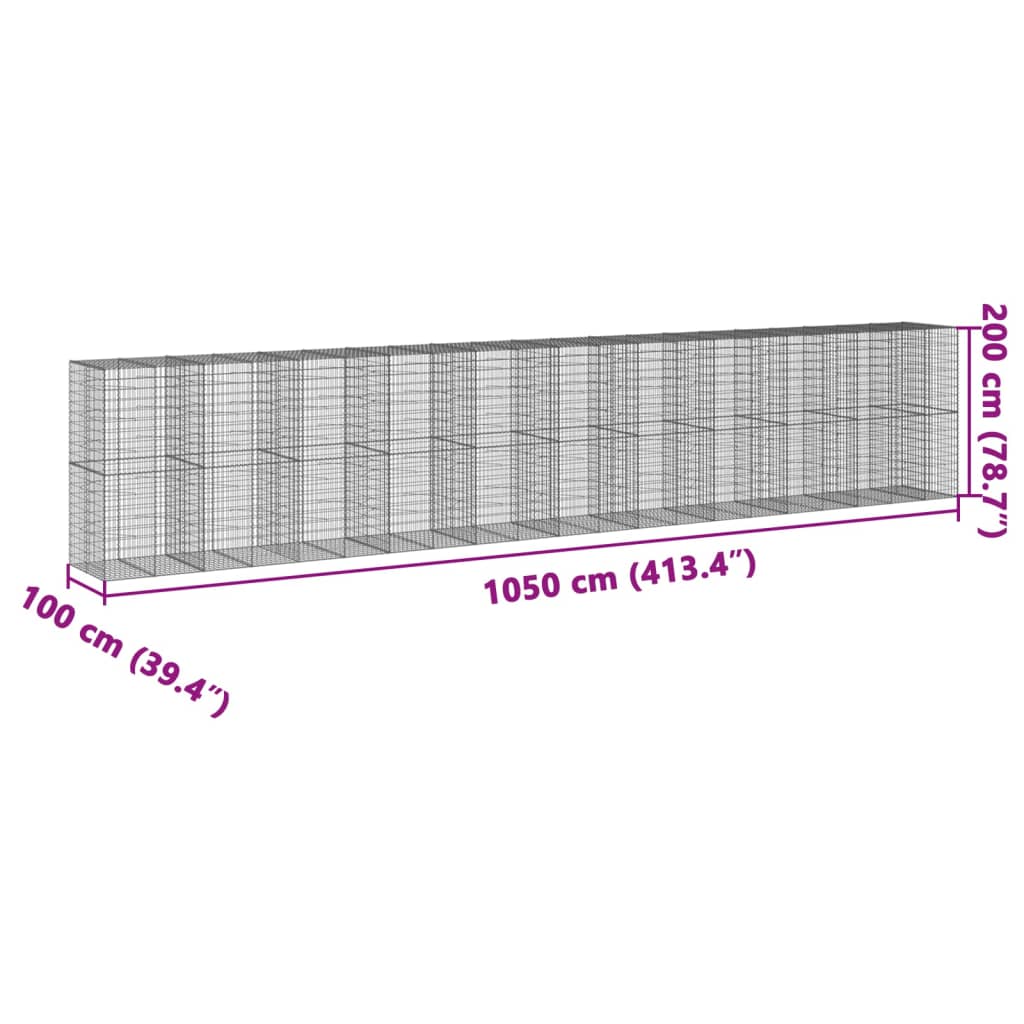 Cesto Gabbione con Copertura 1050x100x200 cm in Ferro Zincato | homemem39