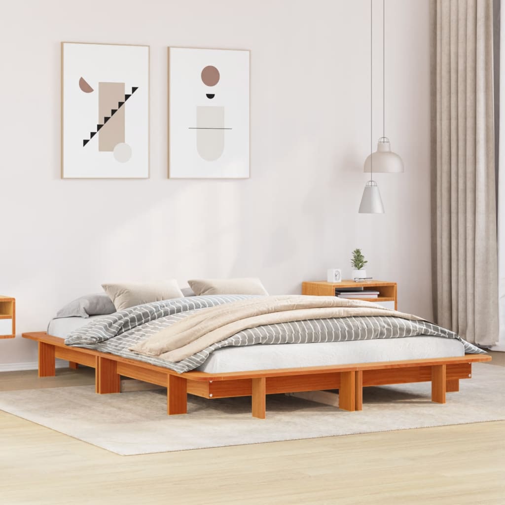 Letto senza Materasso Marrone Cera 150x200 cm in Legno di Pino - homemem39