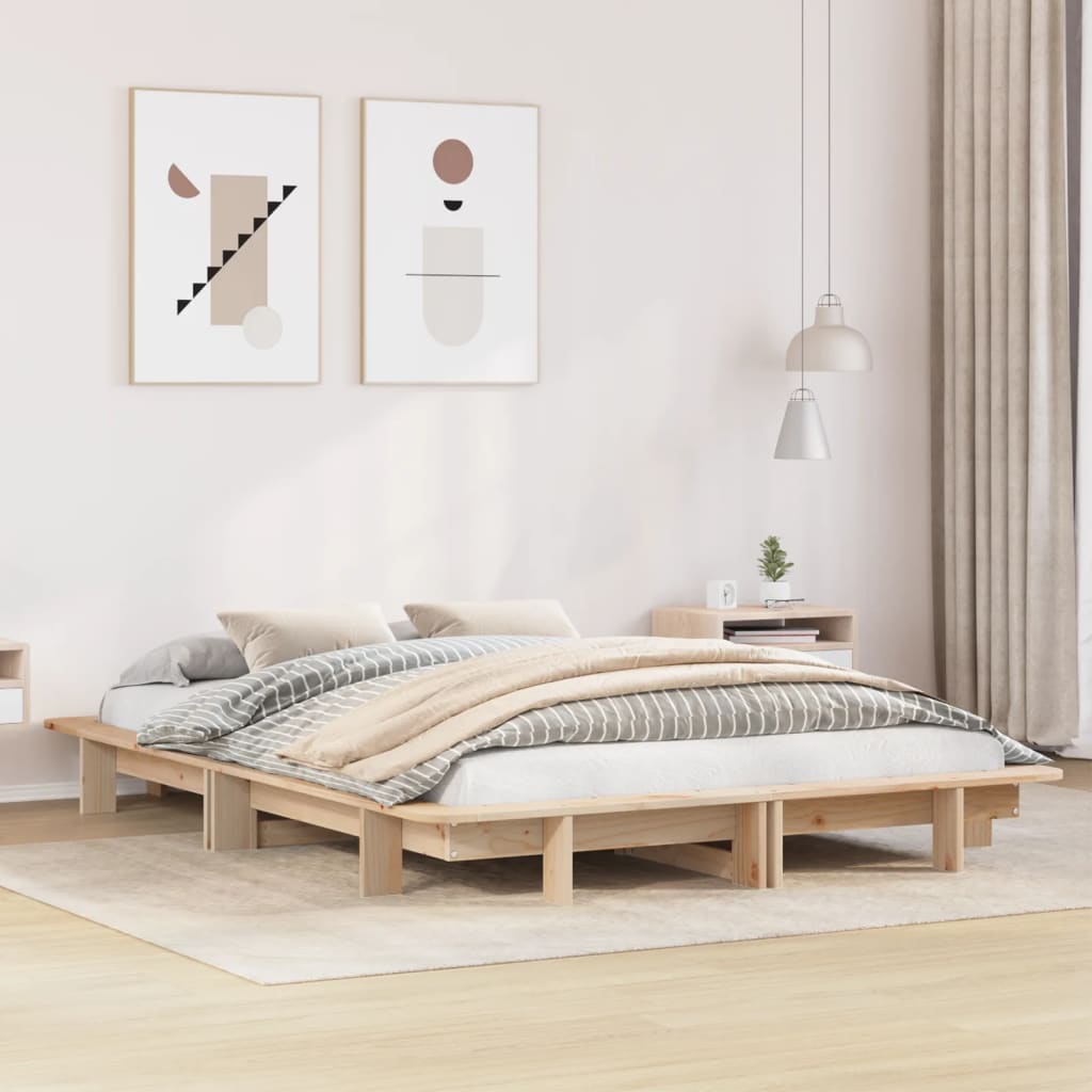 Letto senza Materasso 140x200 cm in Legno Massello di Pino - homemem39