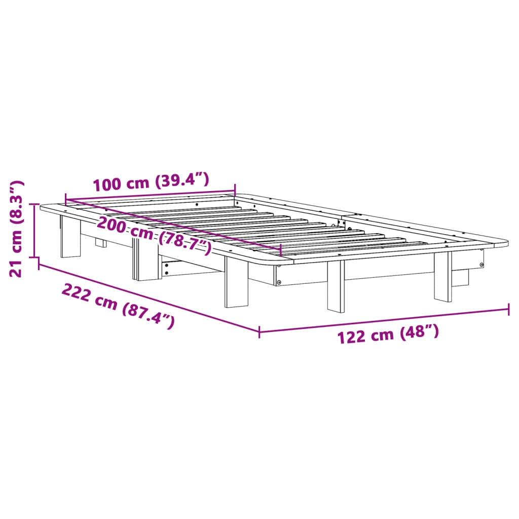 Giroletto senza Materasso Bianco 100x200 cm Legno Massello Pino | homemem39