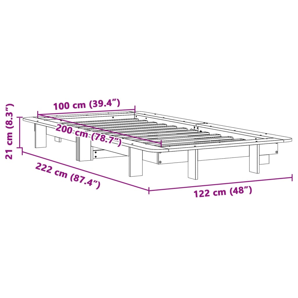Letto senza Materasso Marrone Cera 100x200 cm in Legno di Pino | homemem39