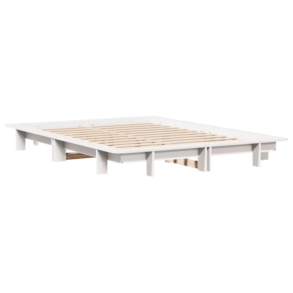 Letto senza Materasso Bianco 135x190 cm Legno Massello di Pino | homemem39
