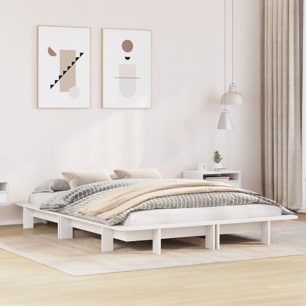 Letto senza Materasso Bianco 135x190 cm Legno Massello di Pino | homemem39