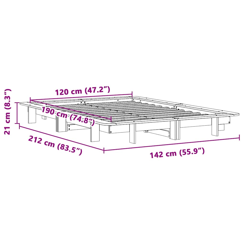 Letto senza Materasso Marrone Cera 120x190 cm in Legno di Pino | homemem39