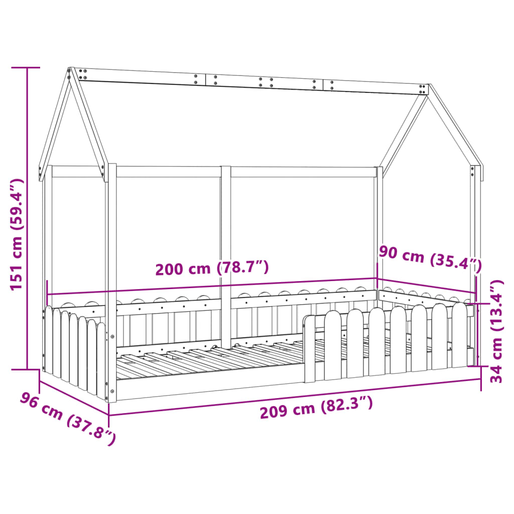 Giroletto Casetta Bambini Bianco 90x200 cm Legno Massello Pino | homemem39