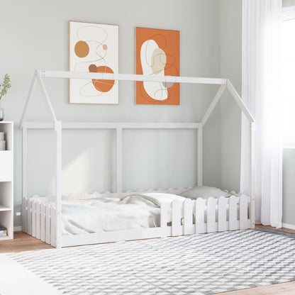 Giroletto Casetta Bambini Bianco 90x200 cm Legno Massello Pino | homemem39