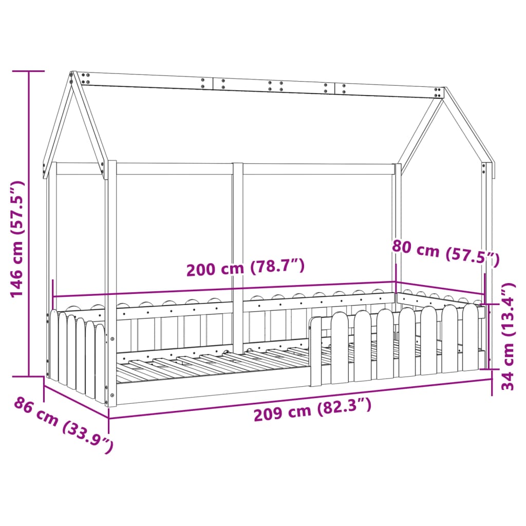 Giroletto Casetta Bambini Bianco 80x200 cm Legno Massello Pino | homemem39