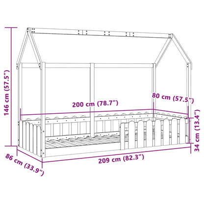Giroletto Casetta Bambini Bianco 80x200 cm Legno Massello Pino | homemem39