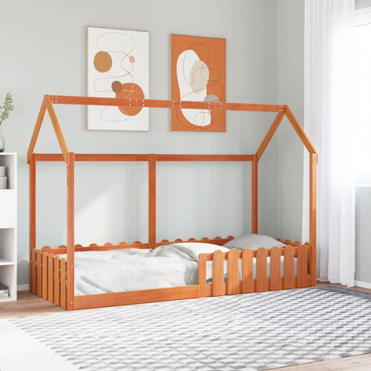 Giroletto Casetta Bambini Marrone Cera 80x200 cm Massello Pino | homemem39