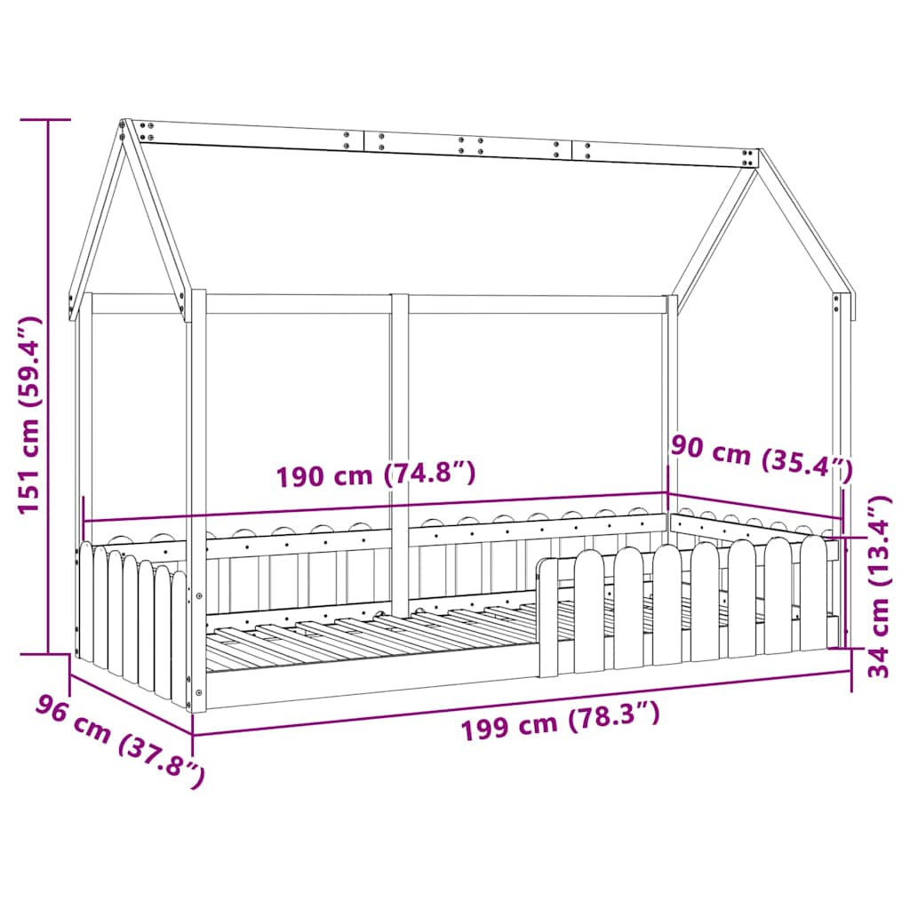 Giroletto per Bambini 90x190 cm in Legno Massello di Pino | homemem39