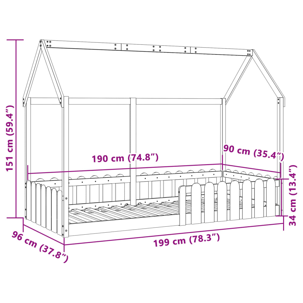 Giroletto Casetta Bambini Bianco 90x190 cm Legno Massello Pino | homemem39