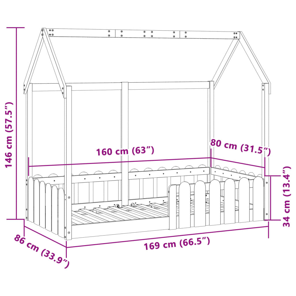 Giroletto Casetta Bambini Bianco 80x160 cm Legno Massello Pino - homemem39