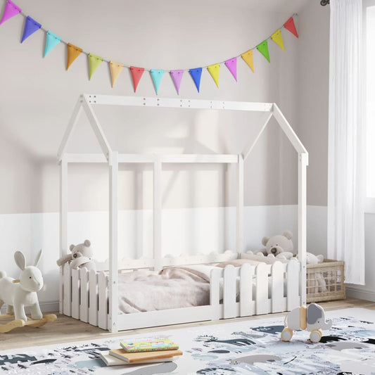 Giroletto Casetta Bambini Bianco 70x140 cm Legno Massello Pino | homemem39