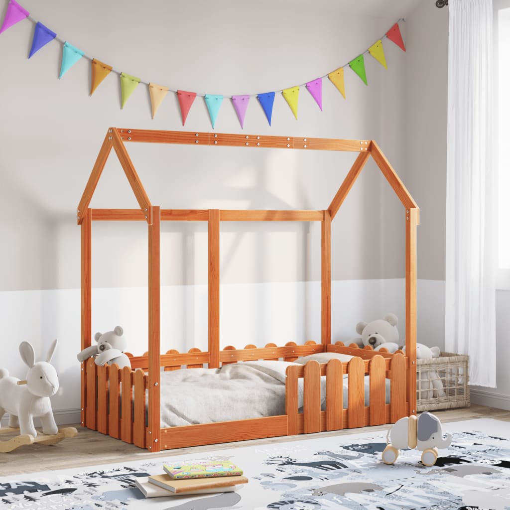 Giroletto Casetta Bambini Marrone Cera 70x140 cm Massello Pino - homemem39