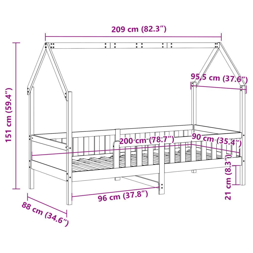 Giroletto Casetta per Bambini 90x200 cm Legno Massello di Pino | homemem39