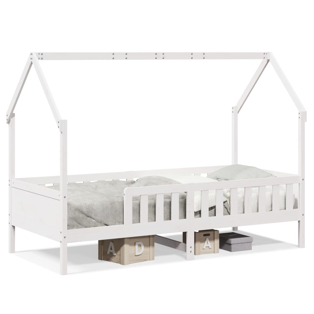 Giroletto Casetta Bambini Bianco 80x200 cm Legno Massello Pino - homemem39