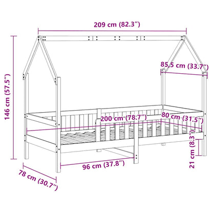 Giroletto Casetta Bambini Bianco 80x200 cm Legno Massello Pino | homemem39