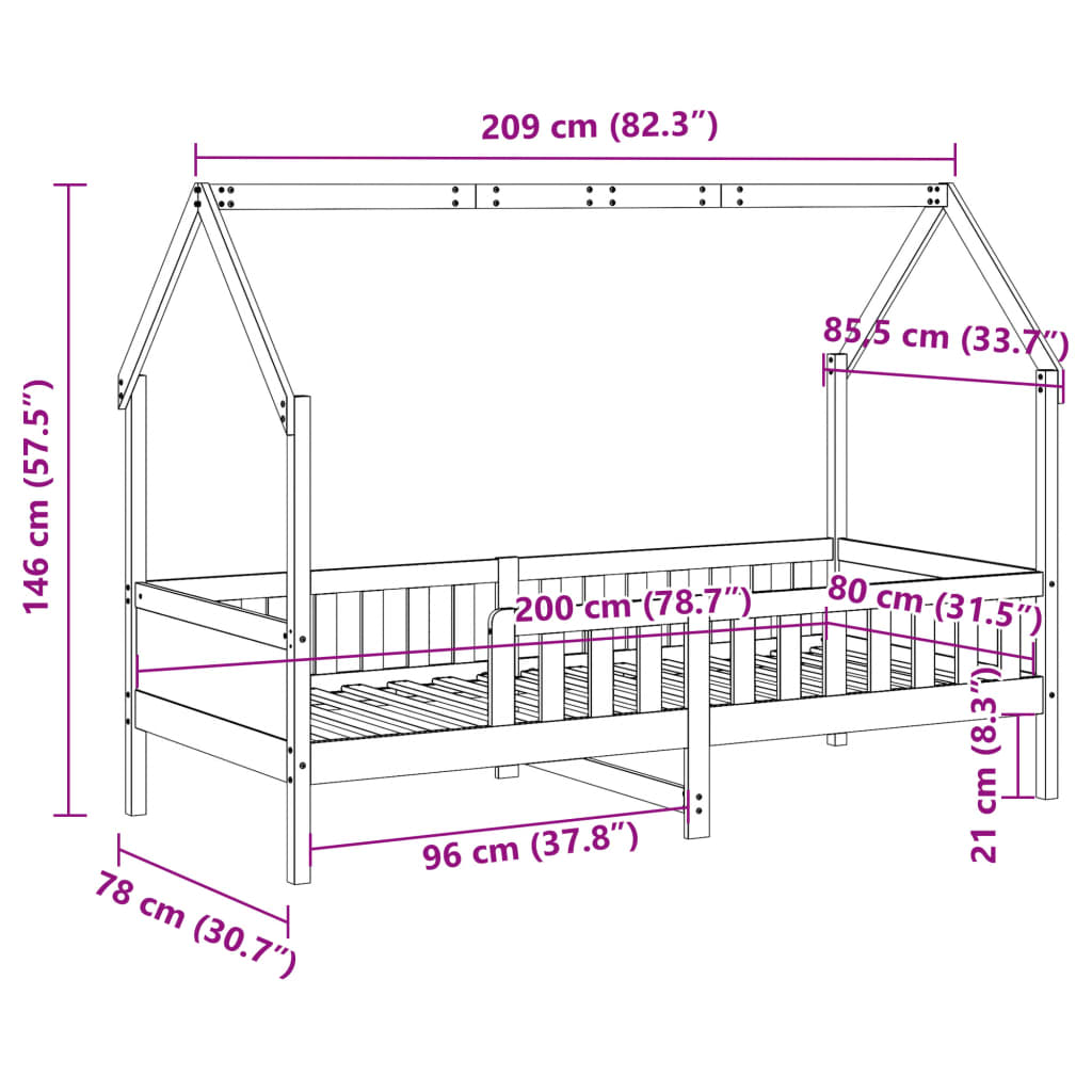 Giroletto Casetta Bambini Bianco 80x200 cm Legno Massello Pino - homemem39