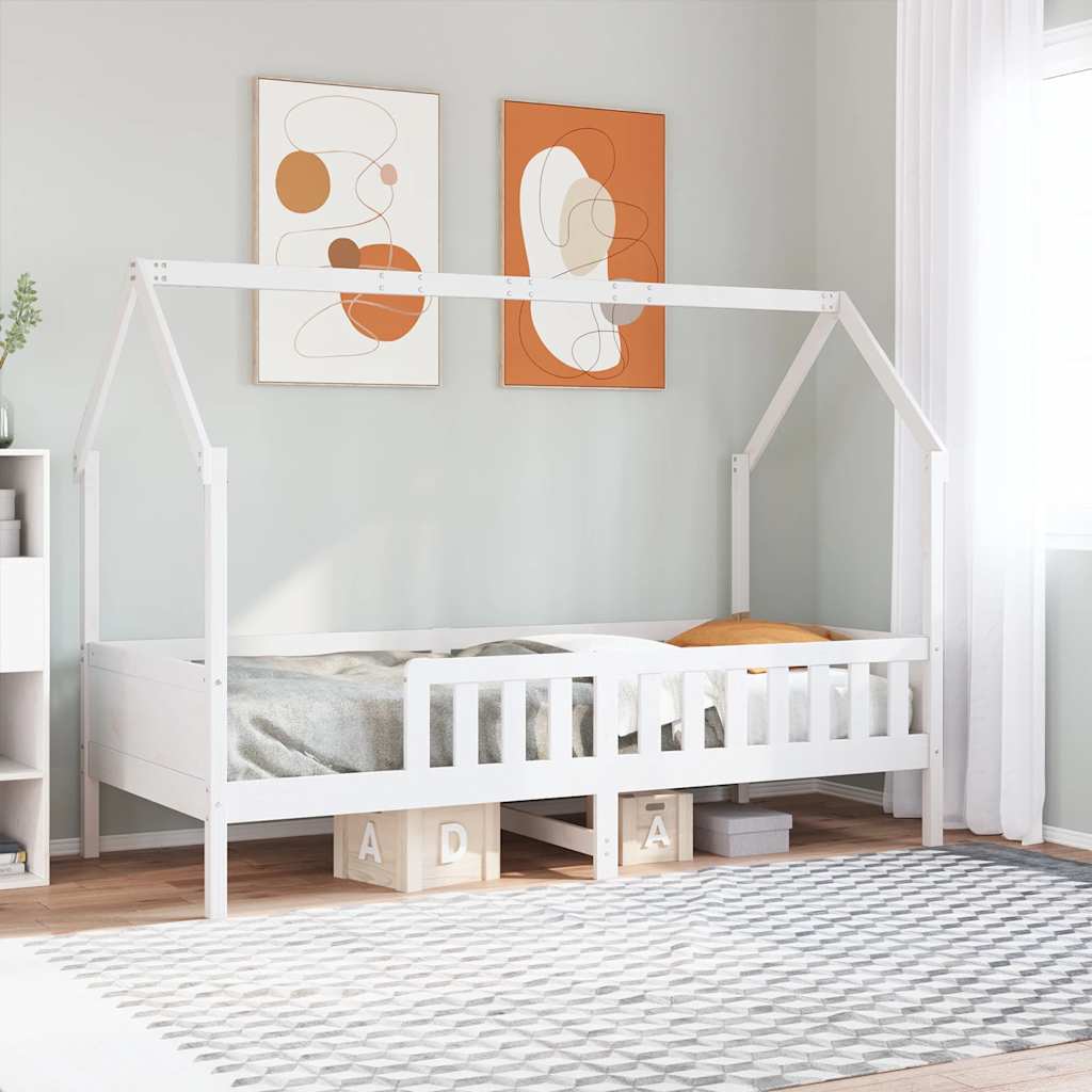 Giroletto Casetta Bambini Bianco 80x200 cm Legno Massello Pino | homemem39