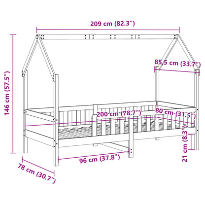 Giroletto Casetta Bambini Marrone Cera 80x200 cm Massello Pino | homemem39