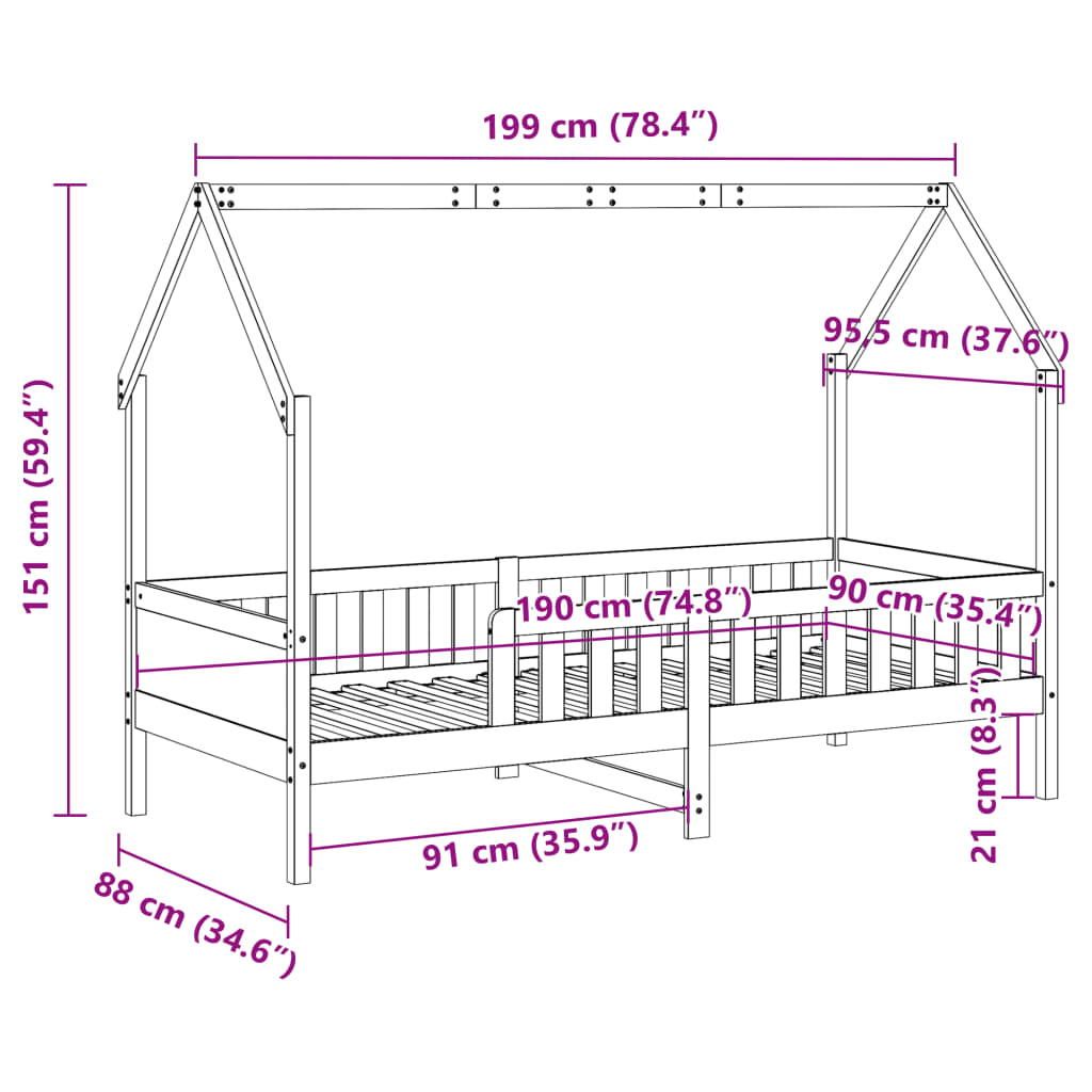 Giroletto Casetta Bambini Marrone Cera 90x190 cm Massello Pino | homemem39