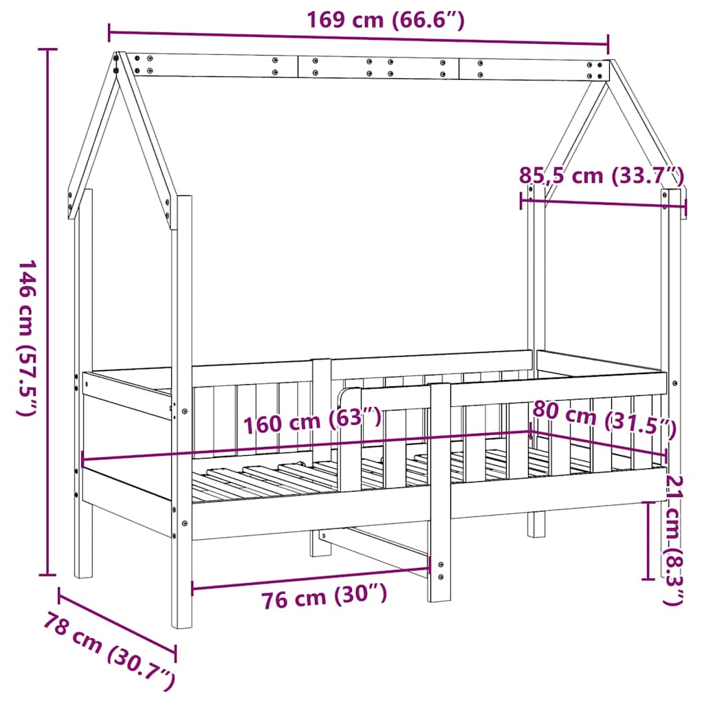 Giroletto Casetta per Bambini 80x160 cm Legno Massello di Pino | homemem39