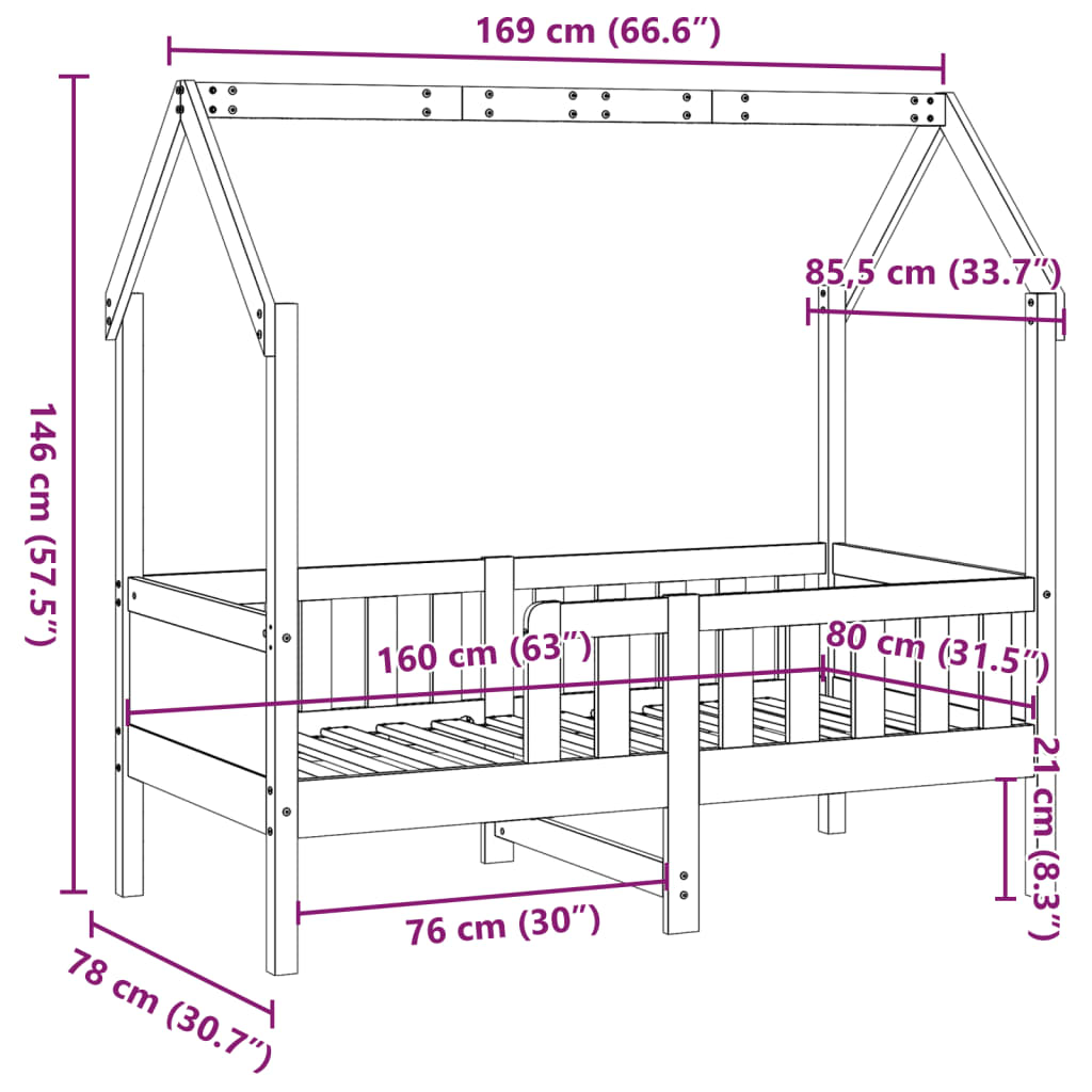 Giroletto Casetta Bambini Marrone Cera 80x160 cm Massello Pino | homemem39