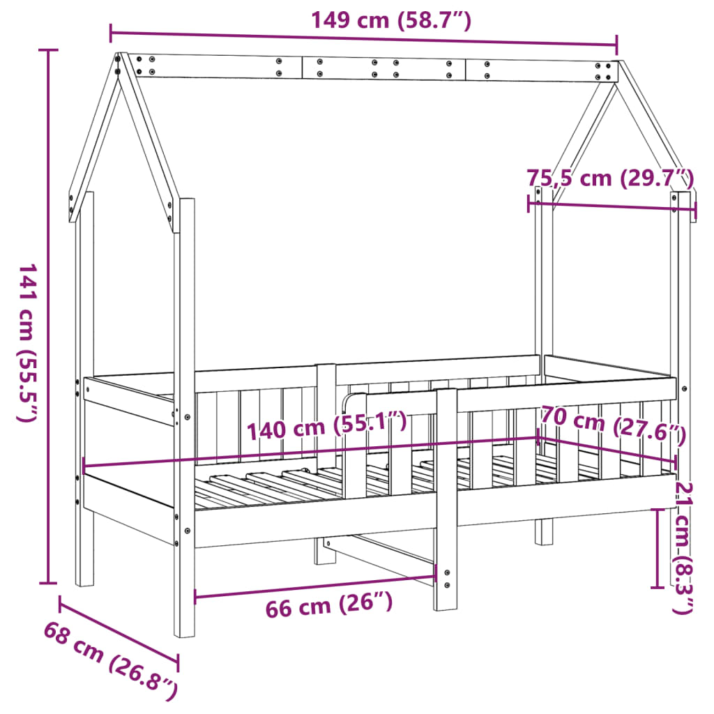 Giroletto Casetta Bambini Marrone Cera 70x140 cm Massello Pino | homemem39
