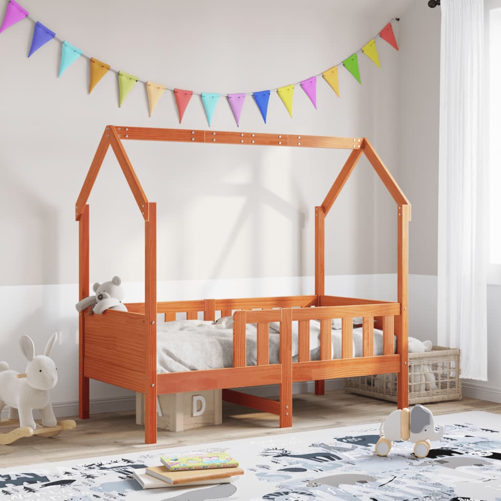 Giroletto Casetta Bambini Marrone Cera 70x140 cm Massello Pino - homemem39