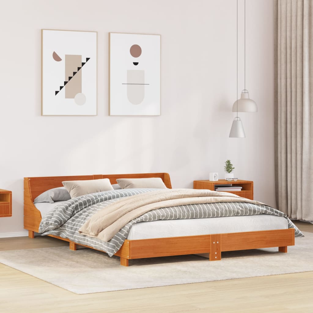 Letto senza Materasso Marrone Cera 160x200 cm in Legno di Pino - homemem39