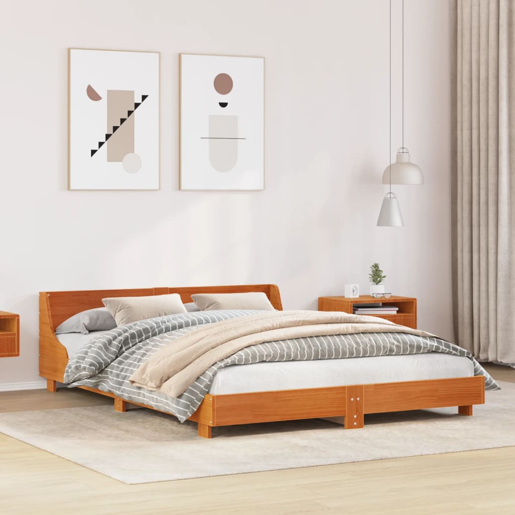 Letto senza Materasso Marrone Cera 150x200 cm in Legno di Pino | homemem39
