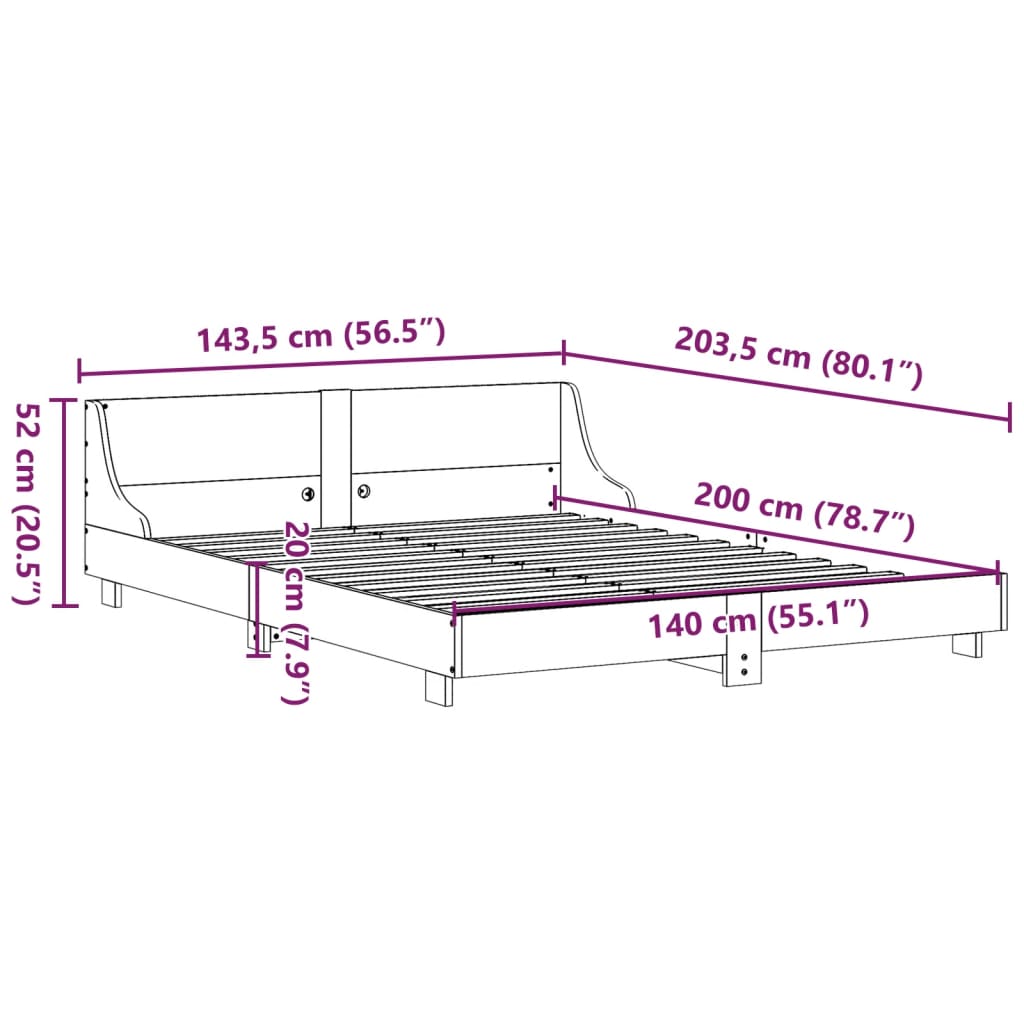 Letto senza Materasso Bianco 140x200 cm Legno Massello di Pino | homemem39